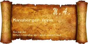 Mansberger Anna névjegykártya